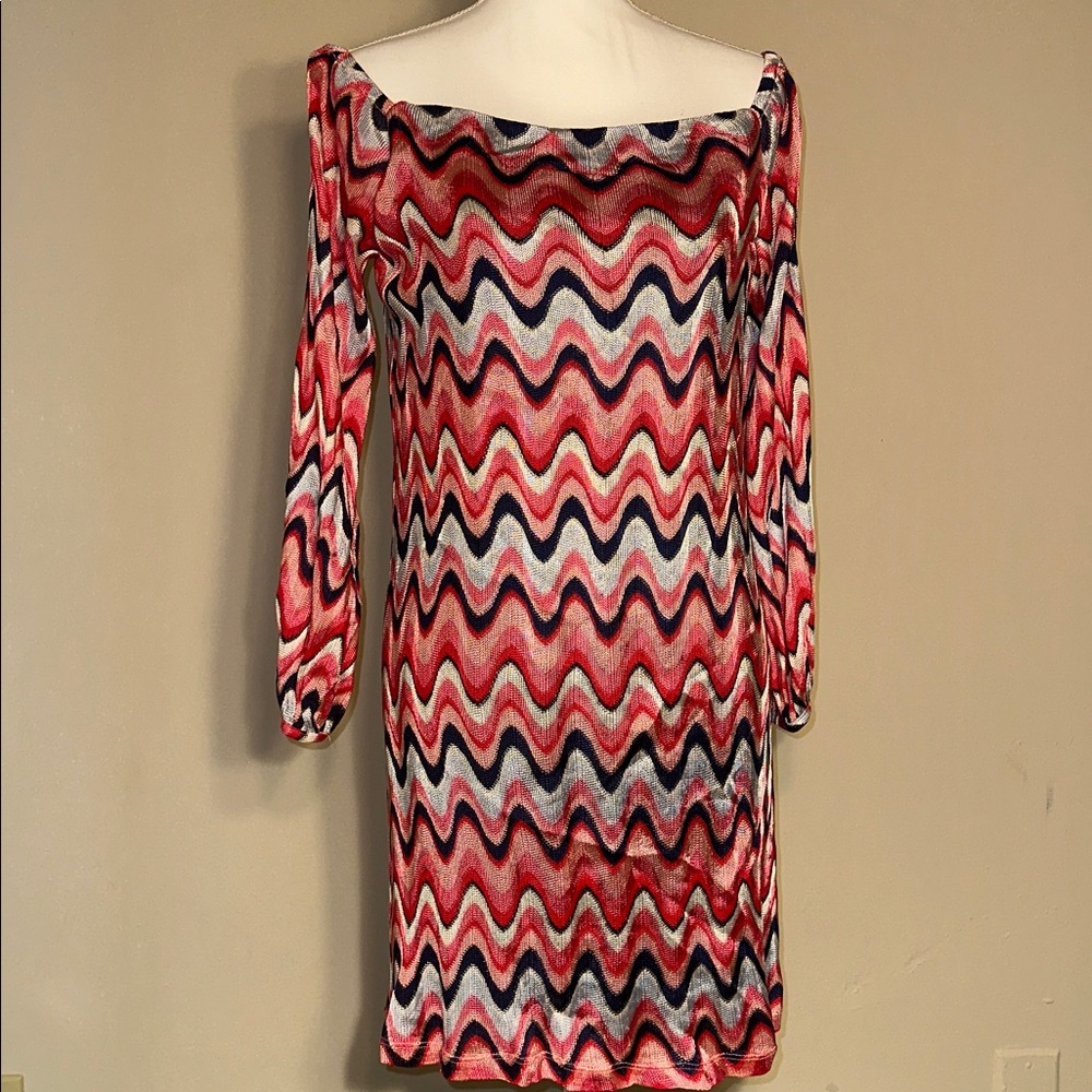 Trina Turk Navy and Pink Pattern Dress